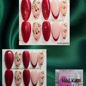 Cat Eye Red and Pink Cherry Press-On Nails